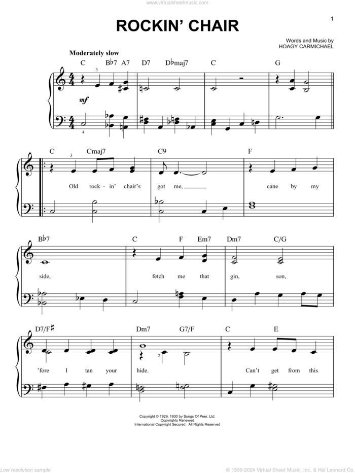 Rockin' Chair sheet music for piano solo by Hoagy Carmichael, easy skill level