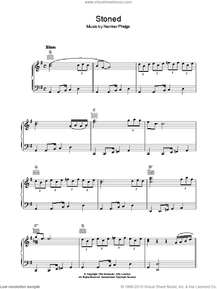 Stoned sheet music for piano solo by The Rolling Stones and Nanker Phelge, intermediate skill level