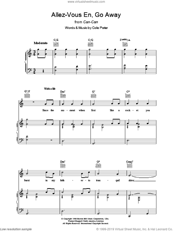 Allez-Vous En, Go Away sheet music for voice, piano or guitar by Cole Porter, intermediate skill level
