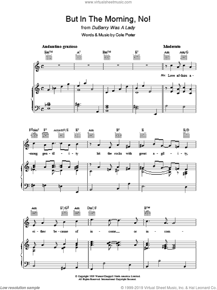 But In The Morning, No! sheet music for voice, piano or guitar by Cole Porter, intermediate skill level