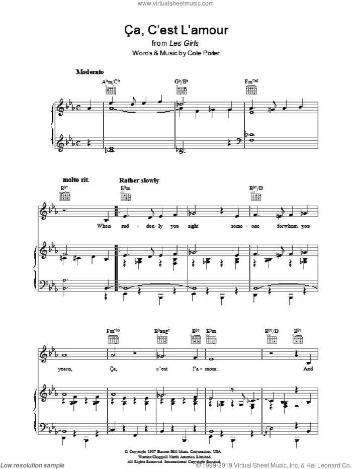 Ca, C'est L'amour sheet music for voice, piano or guitar by Cole Porter, intermediate skill level