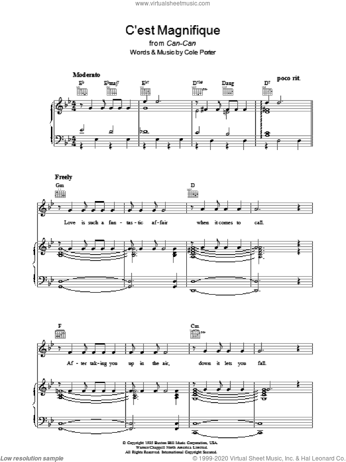 C'est Magnifique sheet music for voice, piano or guitar by Cole Porter, intermediate skill level