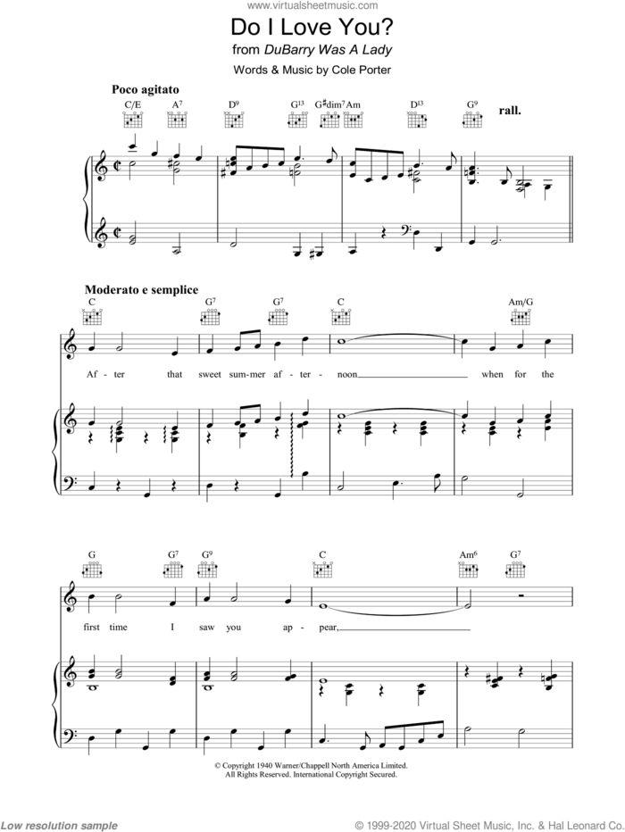 Do I Love You? sheet music for voice, piano or guitar by Cole Porter, intermediate skill level