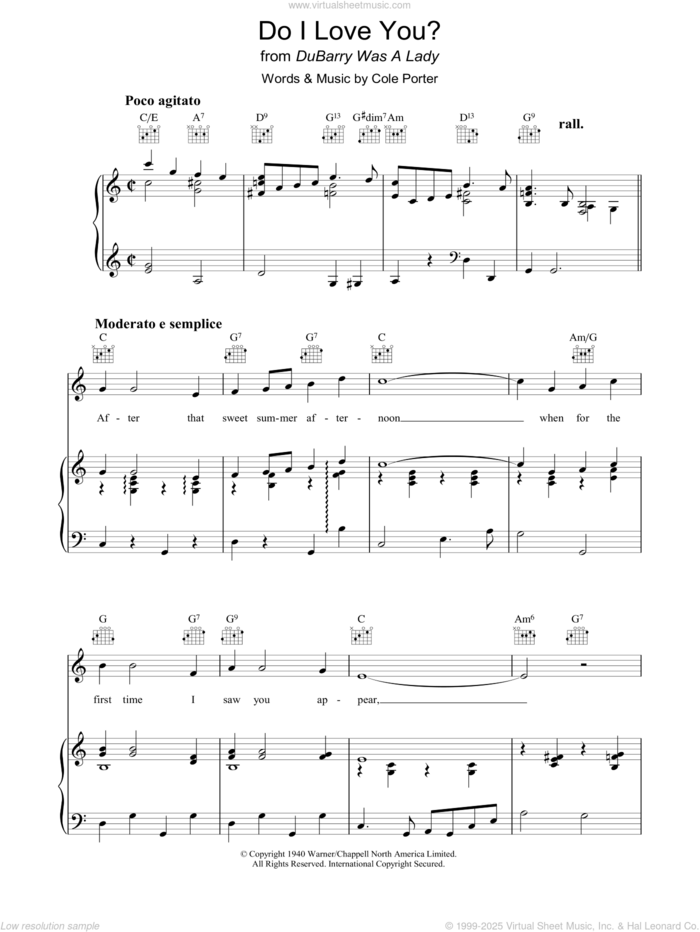 Do I Love You? sheet music for voice, piano or guitar by Cole Porter, intermediate skill level