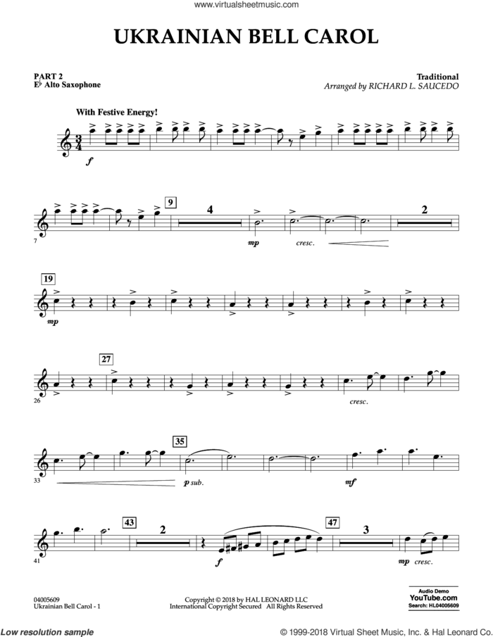 Ukrainian Bell Carol sheet music for concert band (pt.2 - Eb alto saxophone) by Richard L. Saucedo, intermediate skill level