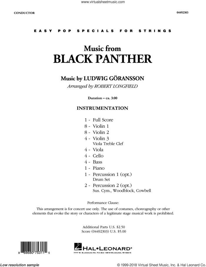 Music from Black Panther (arr. Robert Longfield) (COMPLETE) sheet music for orchestra by Robert Longfield and Ludwig Goransson and Ludwig Goransson, classical score, intermediate skill level