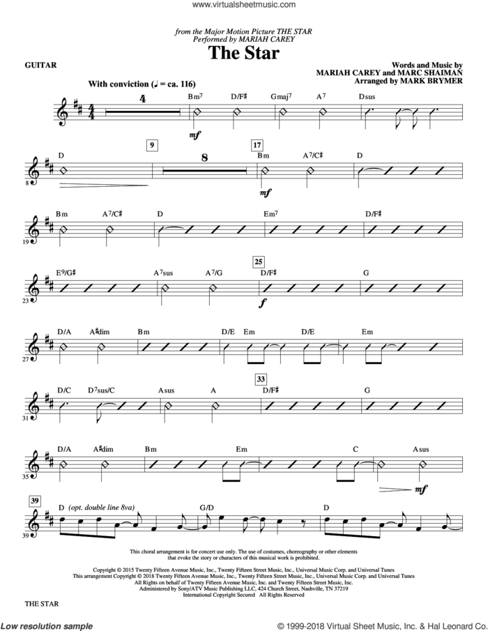 The Star (arr. Mark Brymer) sheet music for orchestra/band (guitar) by Mariah Carey, Mark Brymer and Mark Shaiman, intermediate skill level
