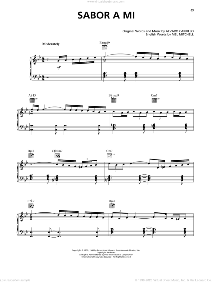 Sabor A Mi (Be True To Me) sheet music for voice, piano or guitar by Luis Miguel, Alvaro Carrillo and Mel Mitchell, intermediate skill level