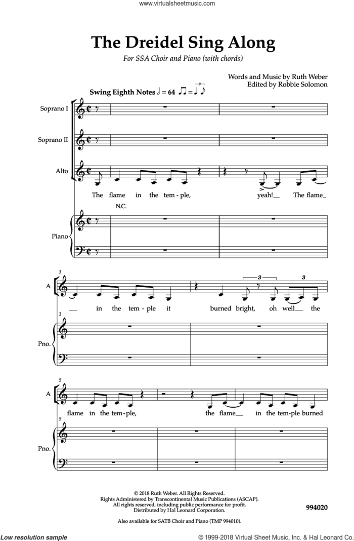 Dreidel Sing Along sheet music for choir (SSA: soprano, alto) by Robbie Solomon and Ruth Weber, intermediate skill level