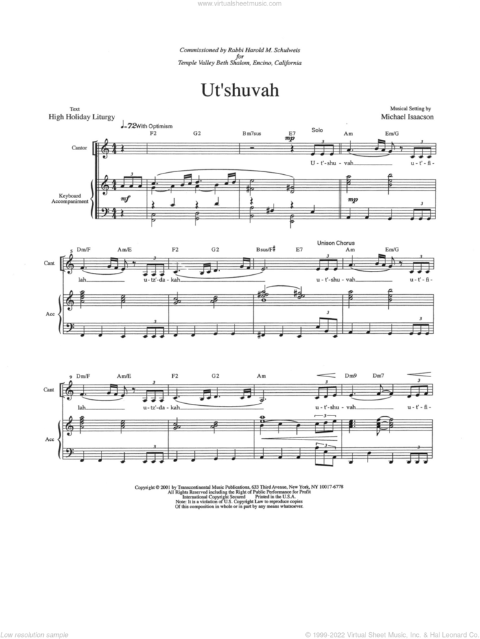 Two Pieces for the High Holy Days sheet music for choir (SATB: soprano, alto, tenor, bass) by Michael Isaacson, intermediate skill level