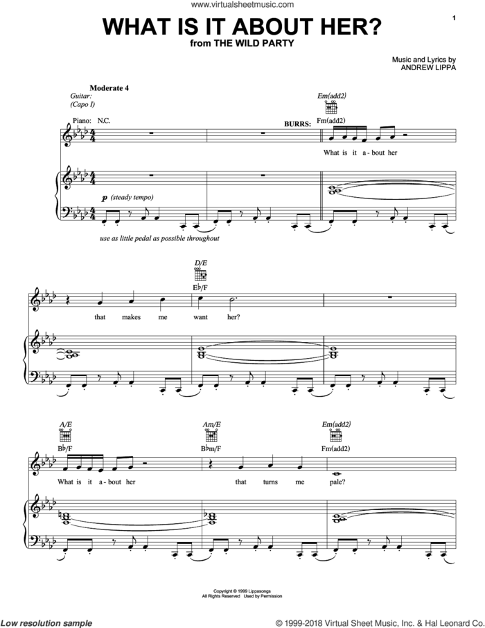 What Is It About Her? sheet music for voice, piano or guitar by Andrew Lippa, intermediate skill level