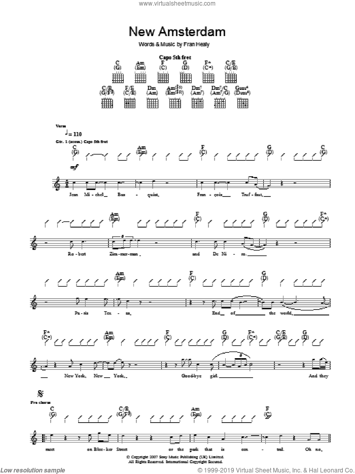 New Amsterdam sheet music for guitar (tablature) by Merle Travis and Fran Healy, intermediate skill level