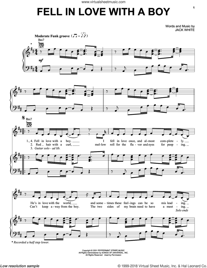 Fell In Love With A Boy sheet music for voice, piano or guitar by Joss Stone and Jack White, intermediate skill level