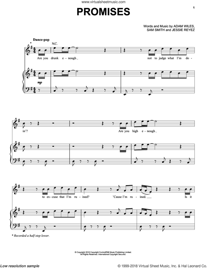 Promises (Feat. Sam Smith) sheet music for voice, piano or guitar by Calvin Harris, intermediate skill level