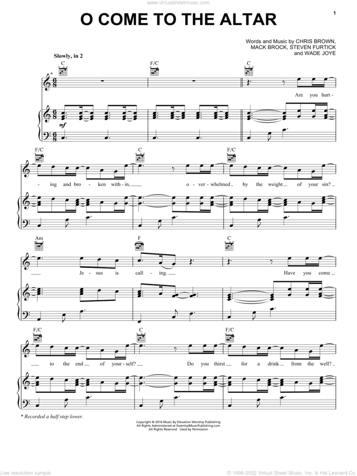 O Come To The Altar sheet music for voice, piano or guitar by Elevation Worship, Chris Brown, Mack Brock, Steven Furtick and Wade Joye, intermediate skill level