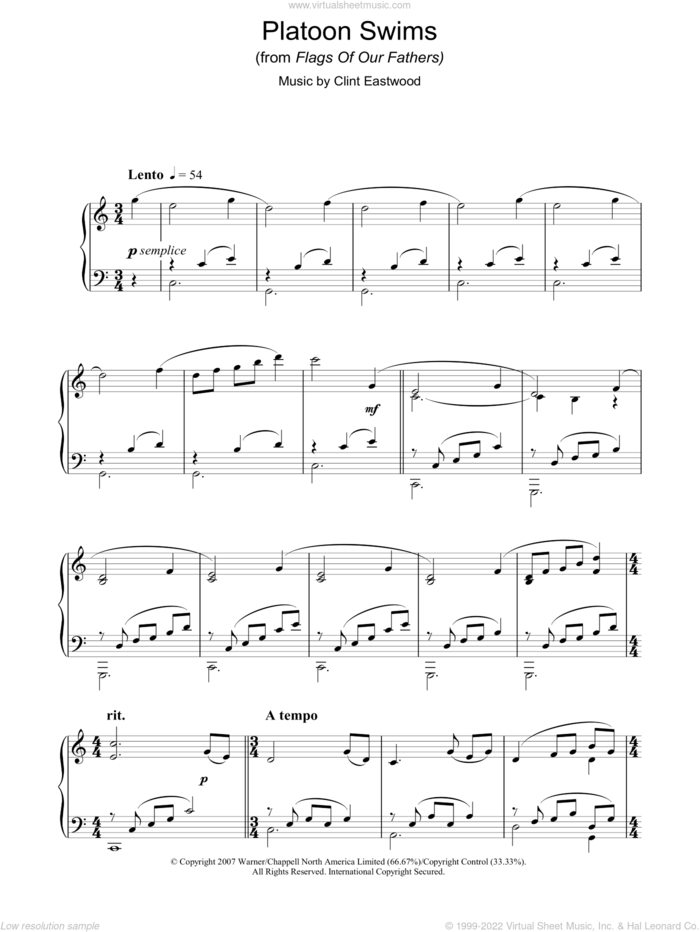 Platoon Swims (from Flags Of Our Fathers) sheet music for piano solo by Clint Eastwood, intermediate skill level
