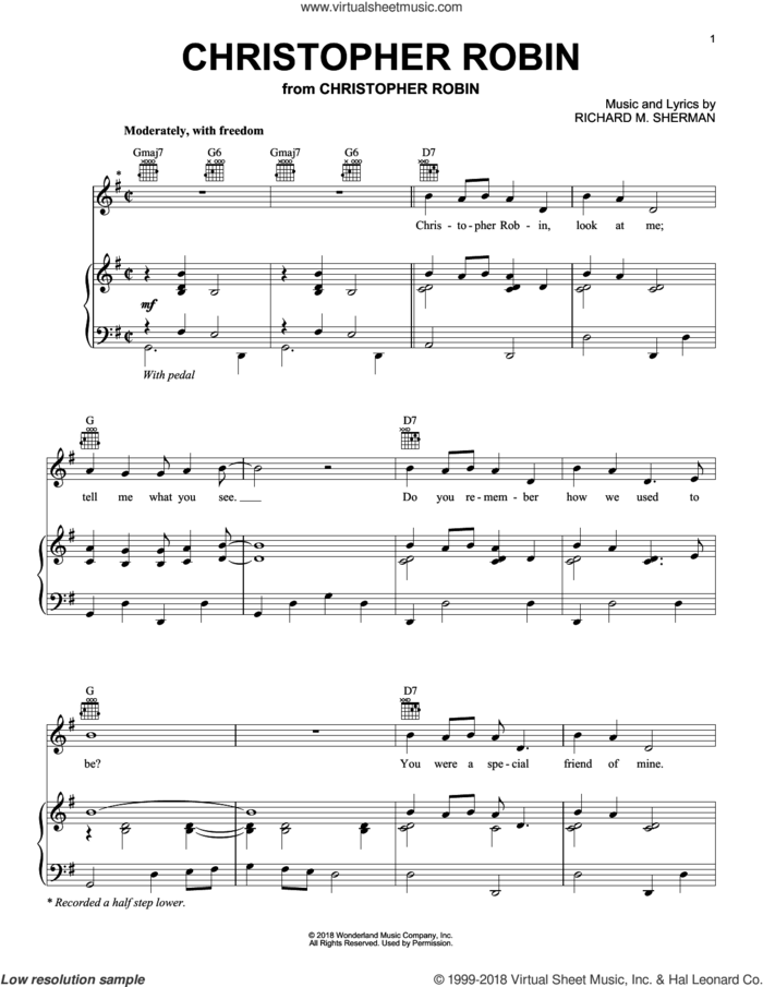 Christopher Robin (from Christopher Robin) sheet music for voice, piano or guitar by Geoff Zanelli & Jon Brion, Geoff Zanelli, Jon Brion and Richard M. Sherman, intermediate skill level