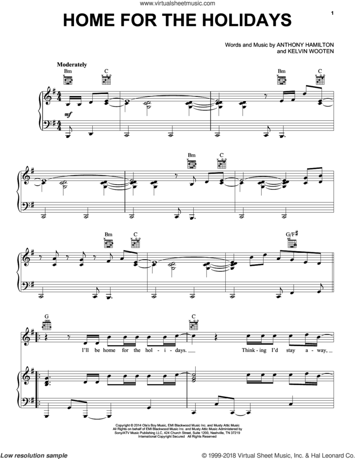 Home For The Holidays sheet music for voice, piano or guitar by Eric Clapton, Anthony Hamilton and Kelvin Wooten, intermediate skill level