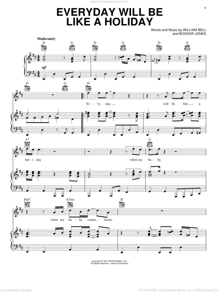 Everyday Will Be Like A Holiday sheet music for voice, piano or guitar by Eric Clapton, Booker Jones and William Bell, intermediate skill level