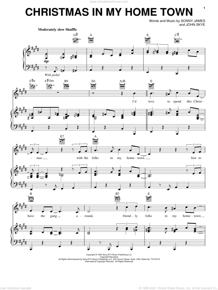 Christmas In My Home Town sheet music for voice, piano or guitar by Eric Clapton, John Skye and Sonny James, intermediate skill level
