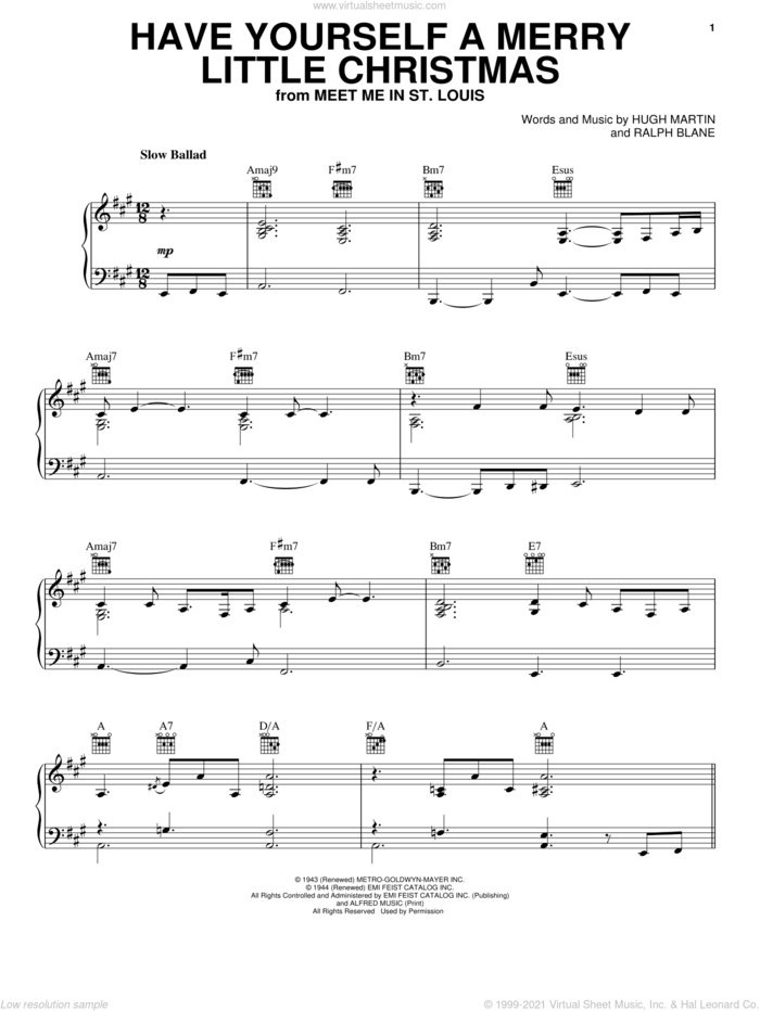 Have Yourself A Merry Little Christmas sheet music for voice, piano or guitar by Eric Clapton, Hugh Martin and Ralph Blane, intermediate skill level