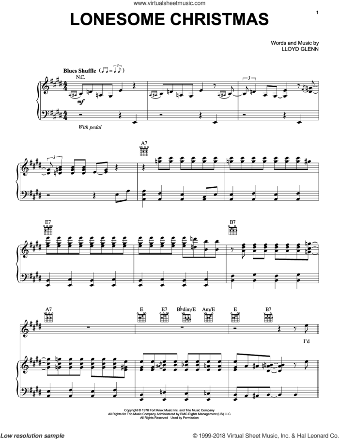 Lonesome Christmas sheet music for voice, piano or guitar by Eric Clapton and Lloyd Glenn, intermediate skill level