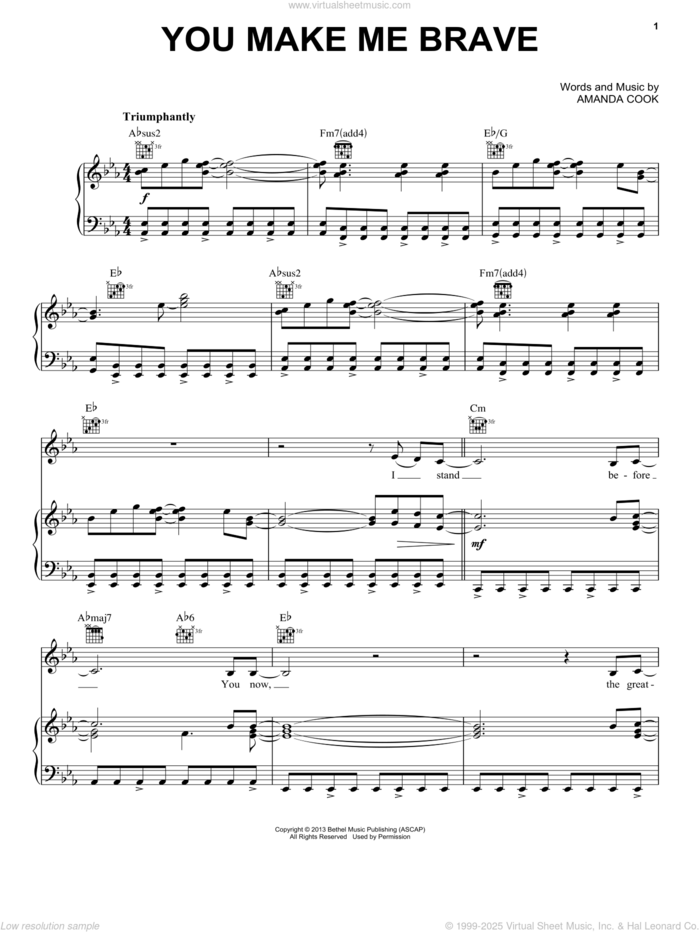 You Make Me Brave sheet music for voice, piano or guitar by Bethel Music and Amanda Cook, intermediate skill level