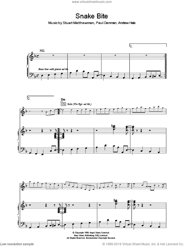 Snake Bite sheet music for voice, piano or guitar by Sade, Andrew Hale, Paul Spencer Denman and Stuart Matthewman, intermediate skill level