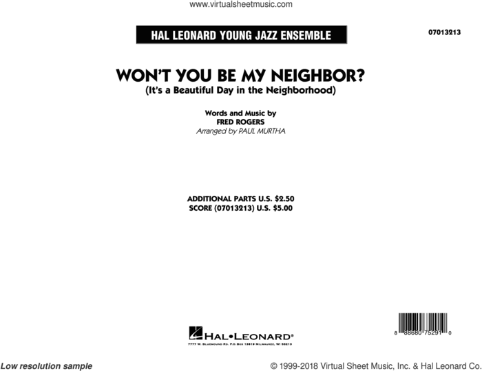 Won't You Be My Neighbor? sheet music for jazz band (full score) by Fred Rogers and Paul Murtha, intermediate skill level