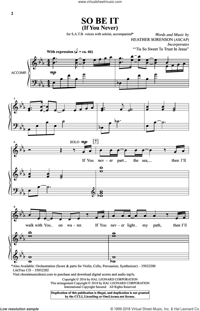 So Be It (If You Never) sheet music for choir (SATB: soprano, alto, tenor, bass) by Heather Sorenson, intermediate skill level