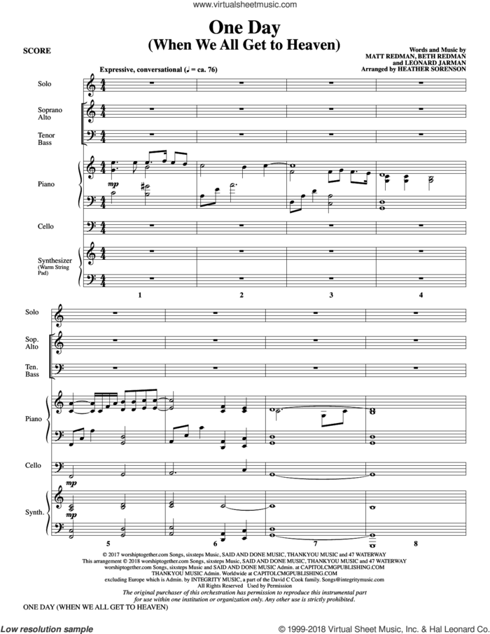 One Day (When We All Get to Heaven) (Arr. Heather Sorenson) (COMPLETE) sheet music for orchestra/band by Heather Sorenson, Beth Redman, Leonard Jarman and Matt Redman, intermediate skill level