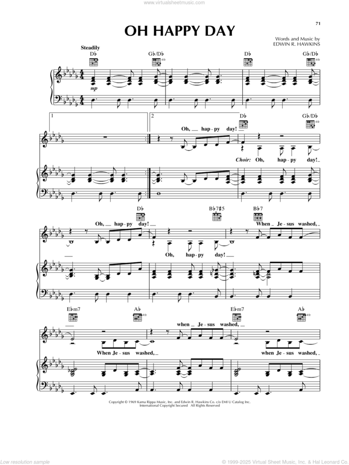 Oh Happy Day (from Sister Act 2) sheet music for voice, piano or guitar by Edwin R. Hawkins, intermediate skill level