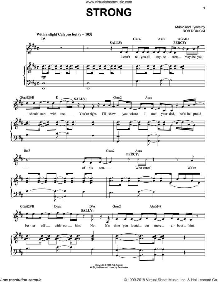 Strong (from The Lightning Thief: The Percy Jackson Musical) sheet music for voice and piano by Rob Rokicki, intermediate skill level