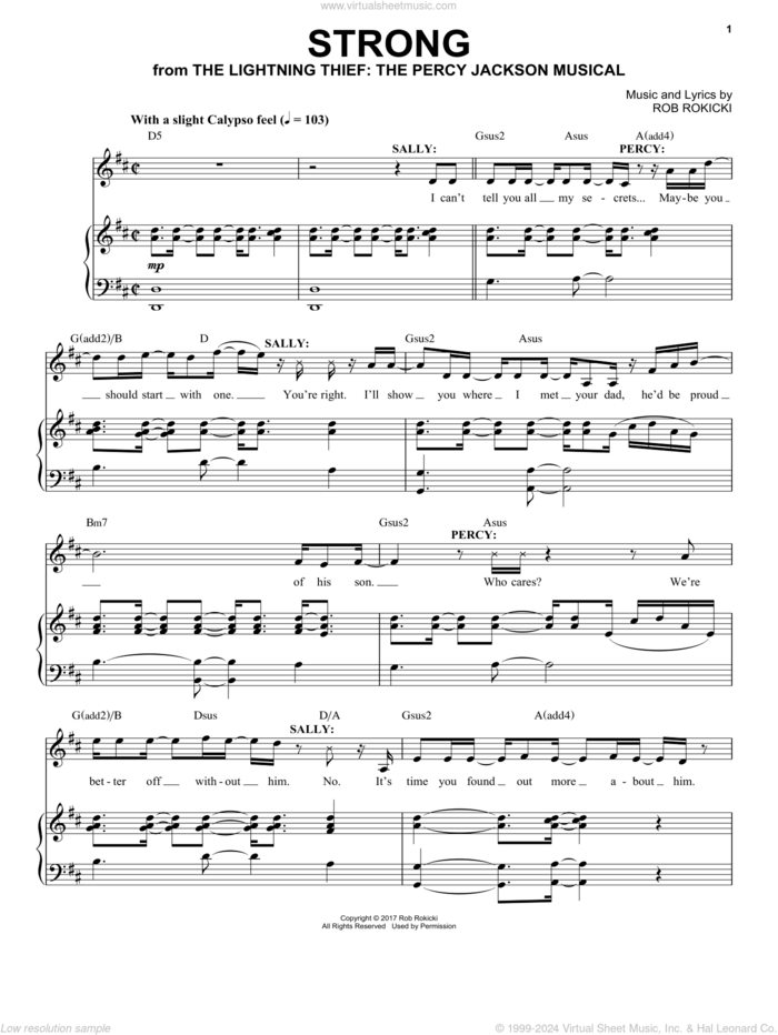 Strong (from The Lightning Thief: The Percy Jackson Musical) sheet music for voice and piano by Rob Rokicki, intermediate skill level