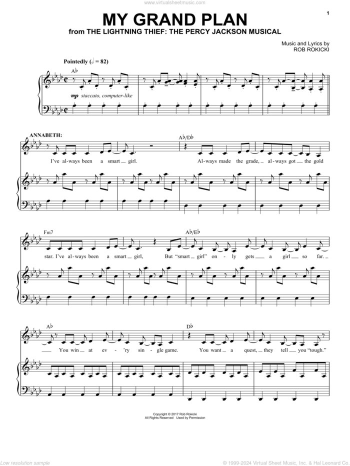 My Grand Plan (from The Lightning Thief: The Percy Jackson Musical) sheet music for voice and piano by Rob Rokicki, intermediate skill level