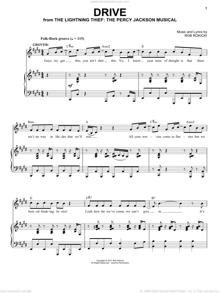 Drive (from The Lightning Thief: The Percy Jackson Musical) sheet music for voice and piano by Rob Rokicki, intermediate skill level