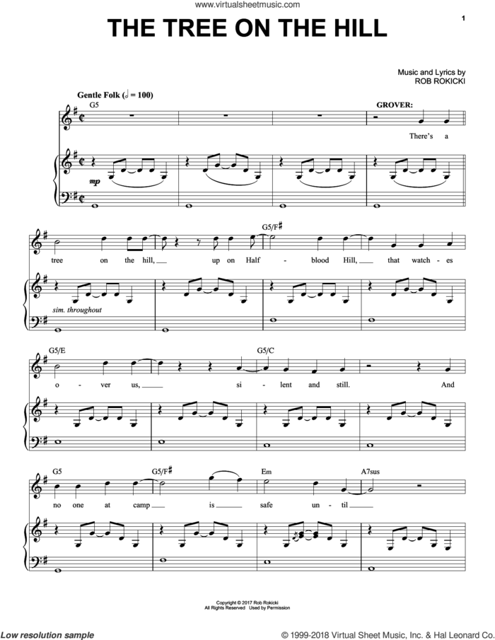 The Tree On The Hill (from The Lightning Thief: The Percy Jackson Musical) sheet music for voice and piano by Rob Rokicki, intermediate skill level