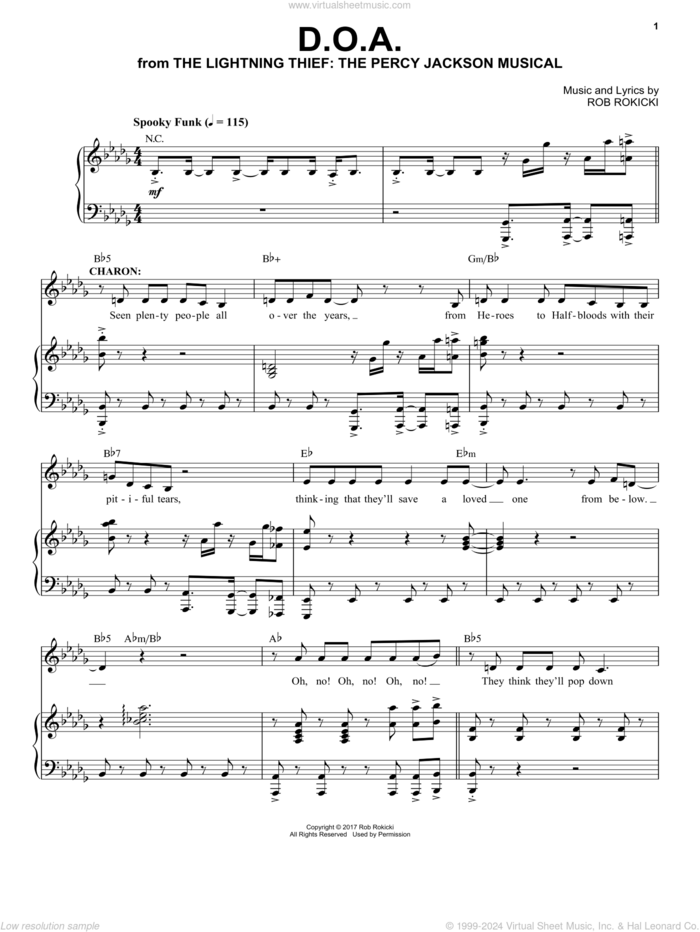 D.O.A. (from The Lightning Thief: The Percy Jackson Musical) sheet music for voice and piano by Rob Rokicki, intermediate skill level