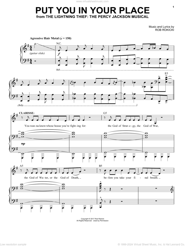 Put You In Your Place (from The Lightning Thief: The Percy Jackson Musical) sheet music for voice and piano by Rob Rokicki, intermediate skill level