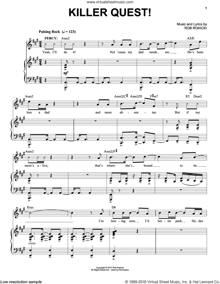 Killer Quest! (from The Lightning Thief: The Percy Jackson Musical) sheet music for voice and piano by Rob Rokicki, intermediate skill level