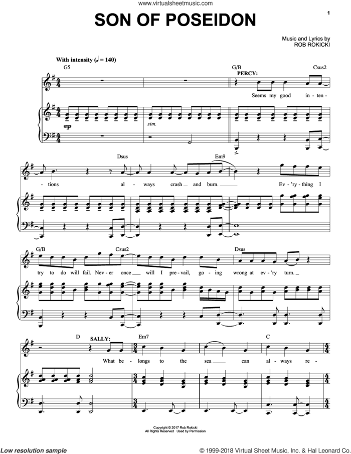 Son Of Poseidon (from The Lightning Thief: The Percy Jackson Musical) sheet music for voice and piano by Rob Rokicki, intermediate skill level