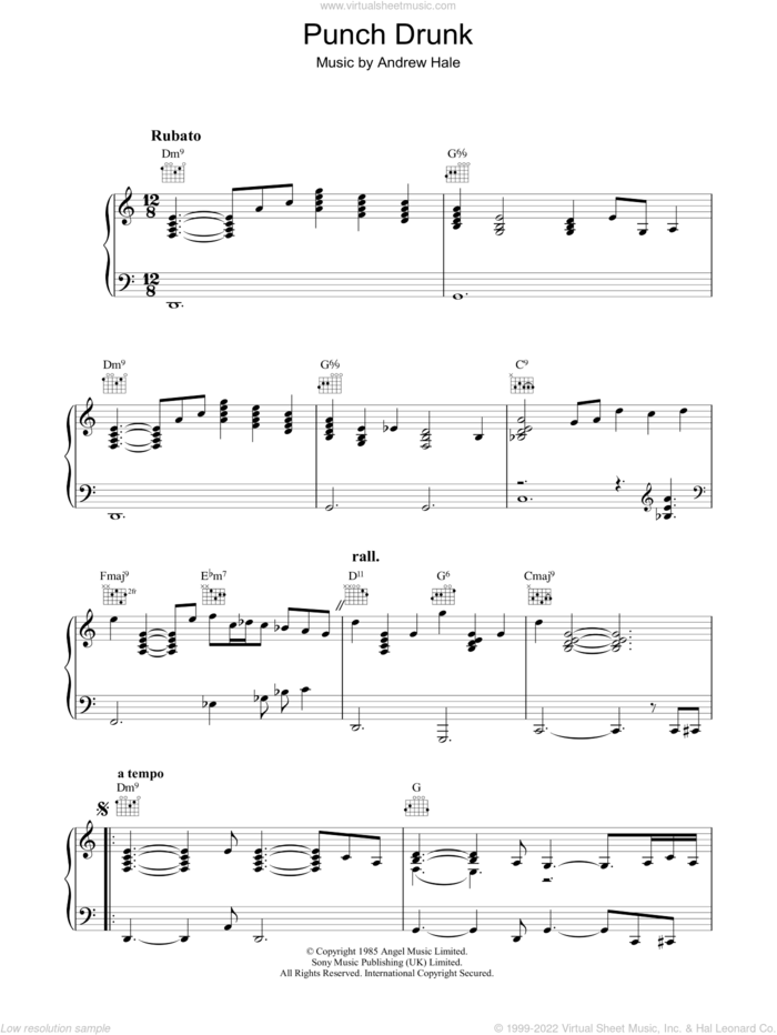Punch Drunk sheet music for voice, piano or guitar by Sade and Andrew Hale, intermediate skill level