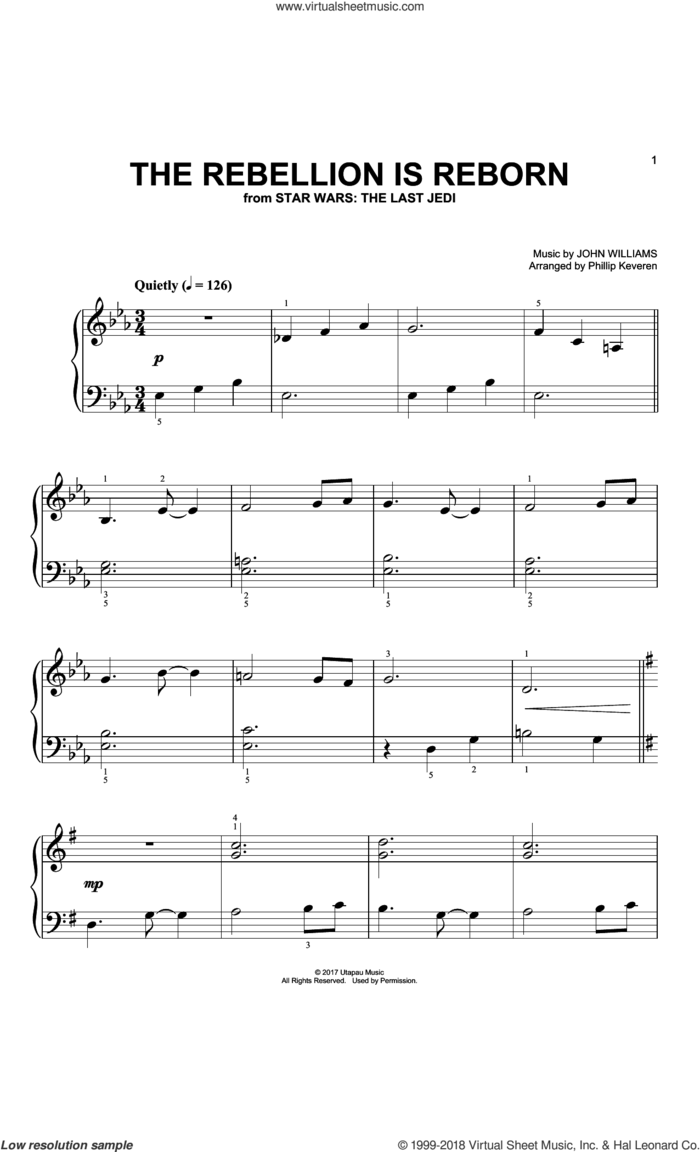 The Rebellion Is Reborn (arr. Phillip Keveren) sheet music for piano solo (big note book) by John Williams and Phillip Keveren, easy piano (big note book)