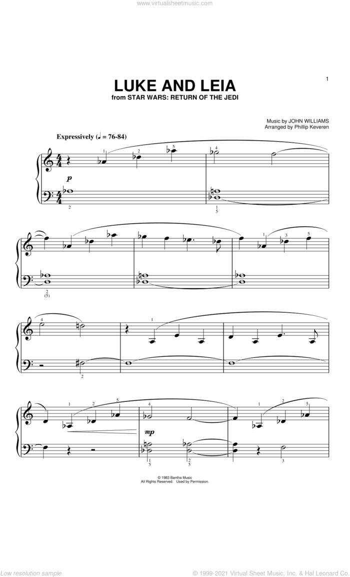 Luke And Leia (from Star Wars: Return of the Jedi) (arr. Phillip Keveren) sheet music for piano solo (big note book) by John Williams and Phillip Keveren, easy piano (big note book)