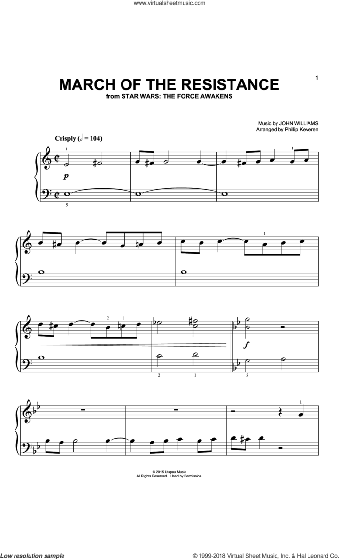 March Of The Resistance (arr. Phillip Keveren) sheet music for piano solo (big note book) by John Williams and Phillip Keveren, easy piano (big note book)