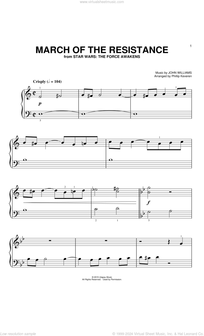 March Of The Resistance (arr. Phillip Keveren) sheet music for piano solo (big note book) by John Williams and Phillip Keveren, easy piano (big note book)