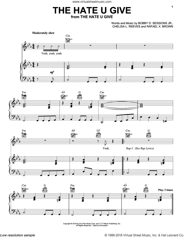 The Hate U Give (Feat. Keite Young) sheet music for voice, piano or guitar by Bobby Sessions feat. Keite Young, Bobby Sessions, Bobby D. Sessions Jr., Chelsia L. Reeves and Rafael X. Brown, intermediate skill level