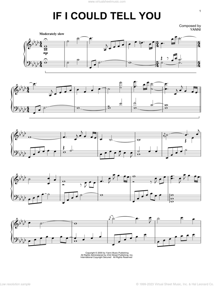 If I Could Tell You sheet music for piano solo by Yanni, intermediate skill level