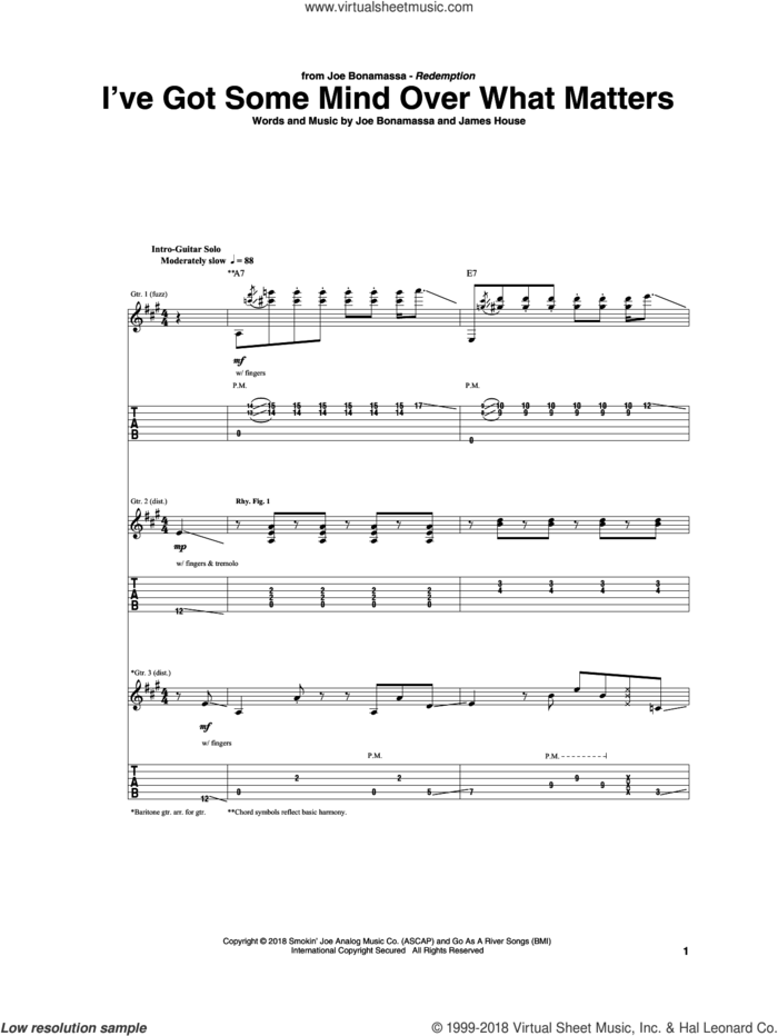 I've Got Some Mind Over What Matters sheet music for guitar (tablature) by Joe Bonamassa and James House, intermediate skill level