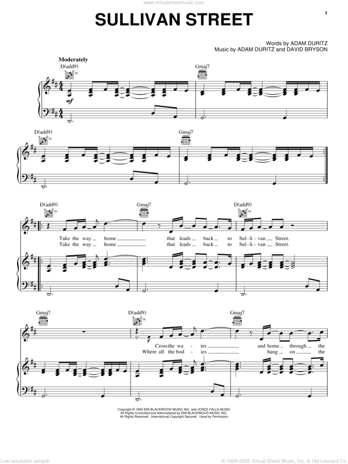 Sullivan Street sheet music for voice, piano or guitar by Counting Crows, Adam Duritz and David Bryson, intermediate skill level